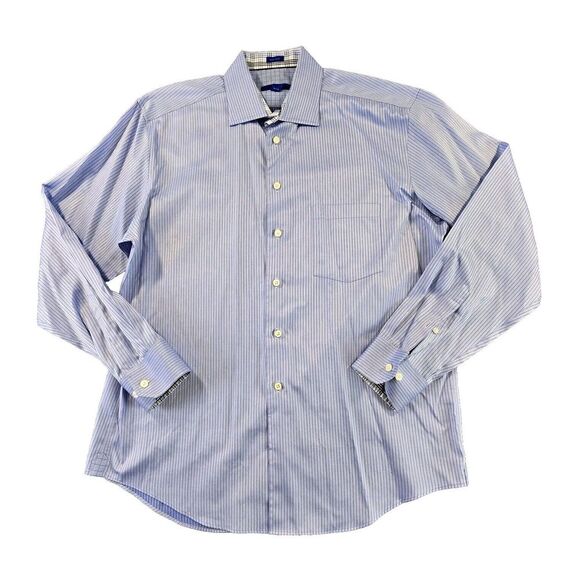 Egara Dress Shirt Blue Striped Men's XL Button Down Flip Cuff Non Iron L. Sleeve - Picture 1 of 8